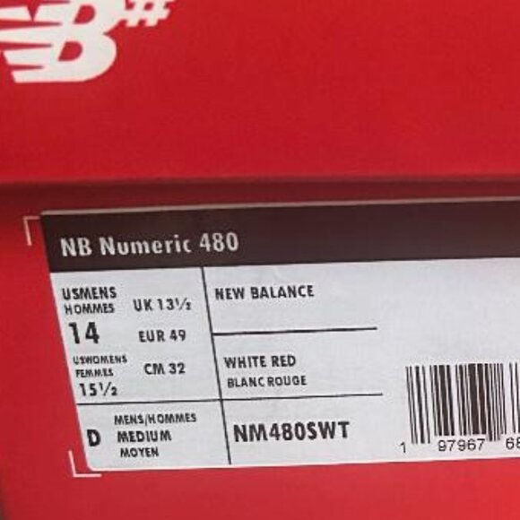 Men's New Balance Numeric 480 x Chocolate White/Red Sneakers Size 14 NEW in Box - Picture 14 of 14